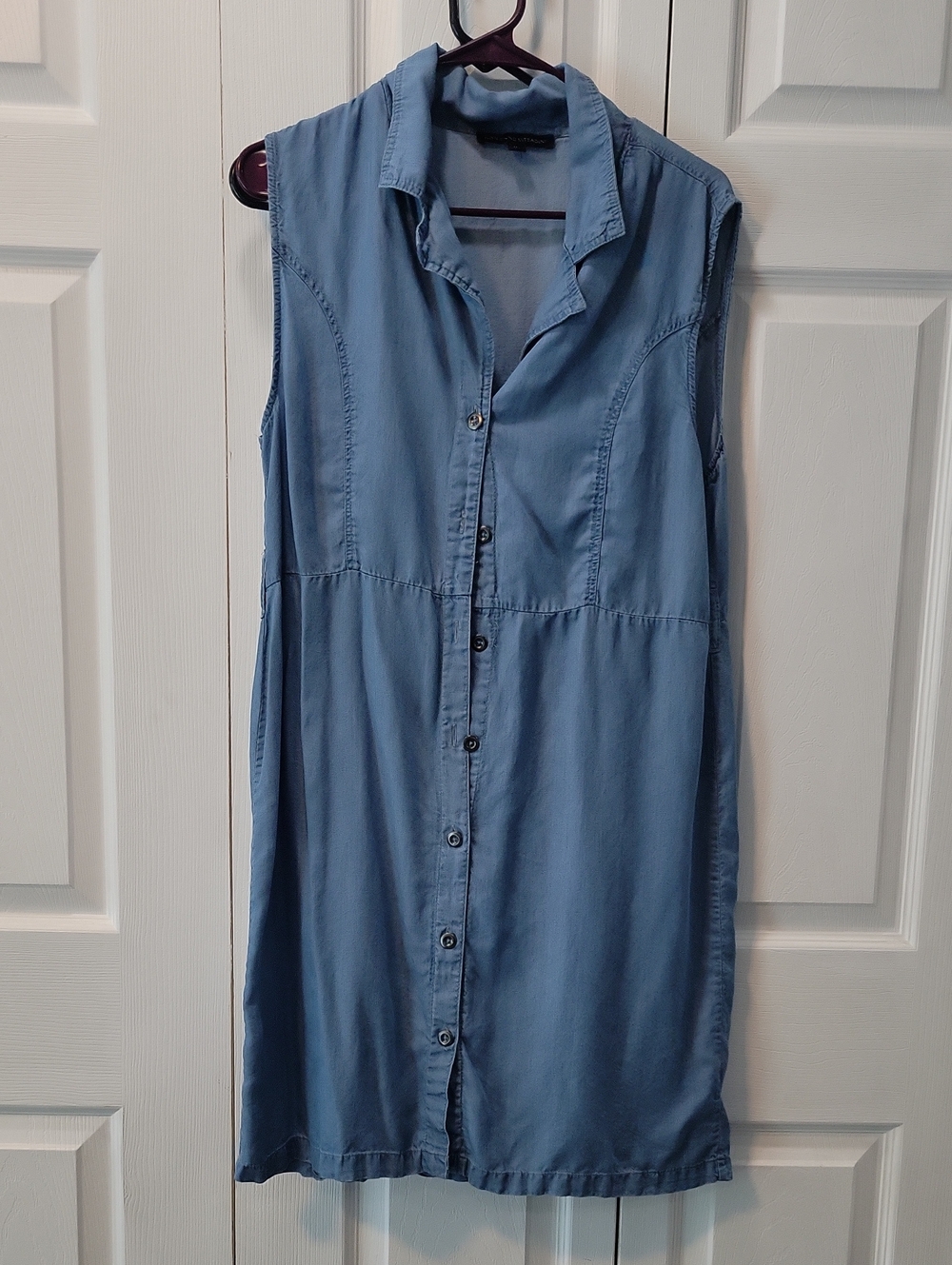 Adrienne Vittadini Sleeveless Chambray Shirt Dress - Dusty Blue